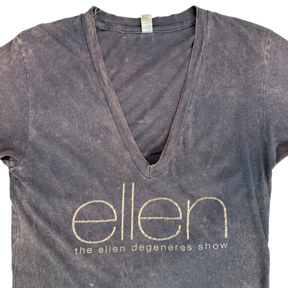 Y2K Distressed Ellen Show T-shirt Mens Sz Small Burnout Brown V Neck Thrashed - Picture 2 of 14